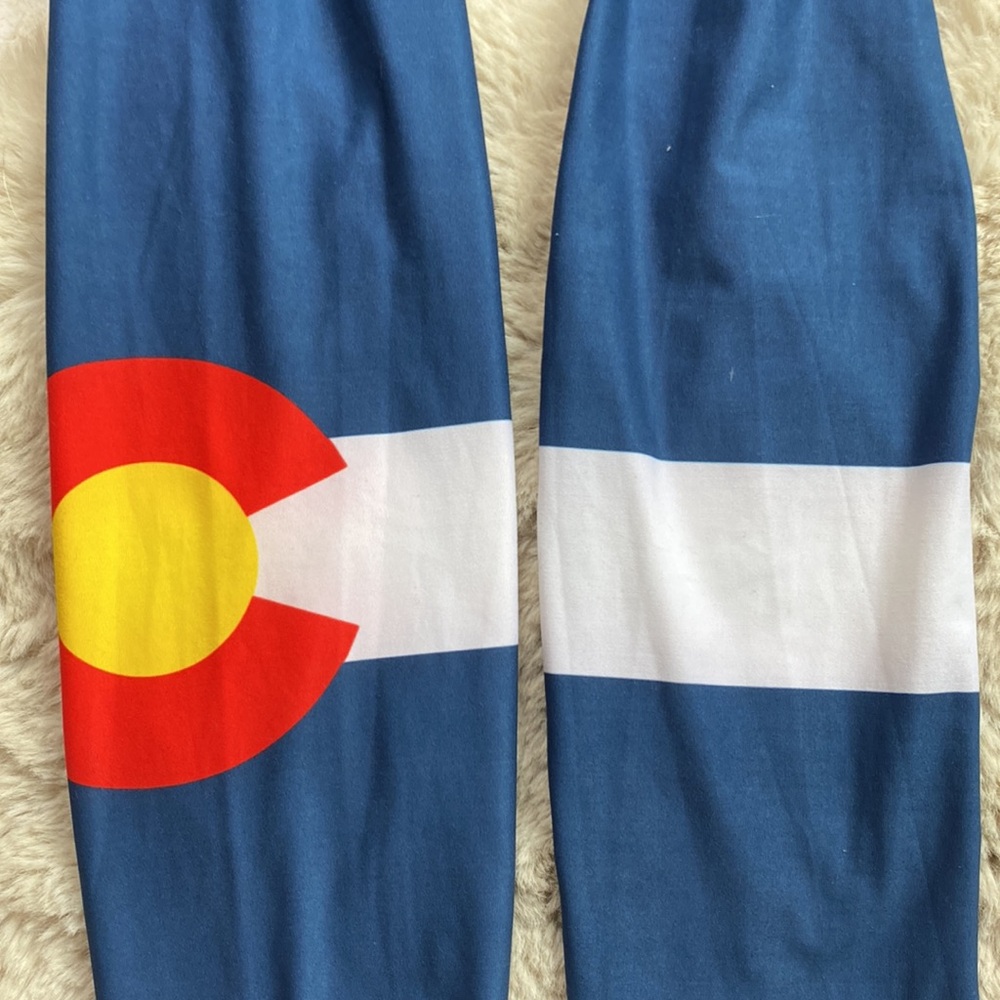 Colorado Threads Colorado Flag Leggings Blue Red Size Small - Picture 5 of 12